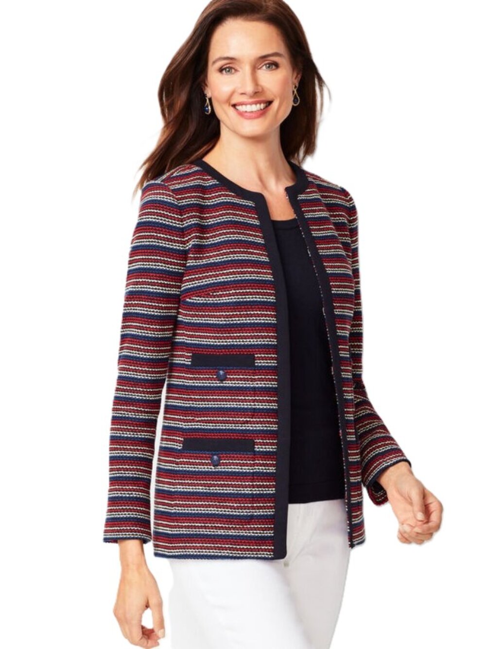 Talbots Boucle Striped Knit Lady Jacket Medium Petite NWOT